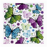 Butterfly Animals Fly Purple Green Blue Polkadot Flower Floral Star Medium Glasses Cloth Front