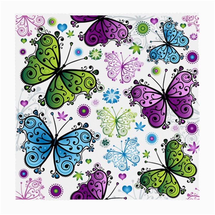 Butterfly Animals Fly Purple Green Blue Polkadot Flower Floral Star Medium Glasses Cloth