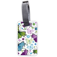 Butterfly Animals Fly Purple Green Blue Polkadot Flower Floral Star Luggage Tags (one Side)  by Mariart