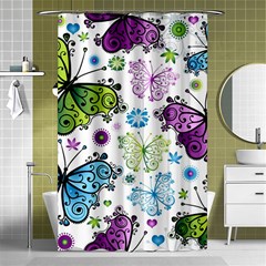 Butterfly Animals Fly Purple Green Blue Polkadot Flower Floral Star Shower Curtain 48  X 72  (small)  by Mariart