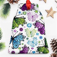 Butterfly Animals Fly Purple Green Blue Polkadot Flower Floral Star Bell Ornament (two Sides) by Mariart