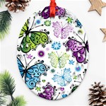 Butterfly Animals Fly Purple Green Blue Polkadot Flower Floral Star Oval Filigree Ornament (Two Sides) Front