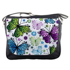 Butterfly Animals Fly Purple Green Blue Polkadot Flower Floral Star Messenger Bags by Mariart