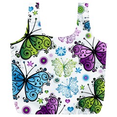 Butterfly Animals Fly Purple Green Blue Polkadot Flower Floral Star Full Print Recycle Bags (l)  by Mariart