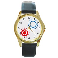 Color Light Effect Control Mode Circle Red Blue Round Gold Metal Watch by Mariart