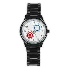 Color Light Effect Control Mode Circle Red Blue Stainless Steel Round Watch by Mariart