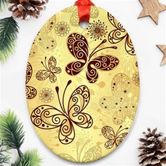 Butterfly Animals Fly Purple Gold Polkadot Flower Floral Star Sunflower Ornament (oval) by Mariart