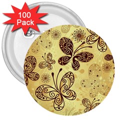 Butterfly Animals Fly Purple Gold Polkadot Flower Floral Star Sunflower 3  Buttons (100 Pack)  by Mariart