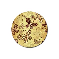 Butterfly Animals Fly Purple Gold Polkadot Flower Floral Star Sunflower Rubber Coaster (round)  by Mariart