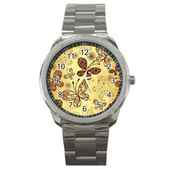 Butterfly Animals Fly Purple Gold Polkadot Flower Floral Star Sunflower Sport Metal Watch by Mariart