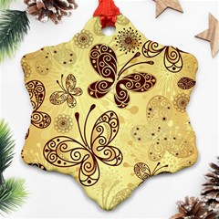 Butterfly Animals Fly Purple Gold Polkadot Flower Floral Star Sunflower Snowflake Ornament (two Sides) by Mariart