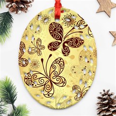 Butterfly Animals Fly Purple Gold Polkadot Flower Floral Star Sunflower Oval Filigree Ornament (two Sides) by Mariart