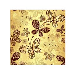 Butterfly Animals Fly Purple Gold Polkadot Flower Floral Star Sunflower Small Satin Scarf (square) by Mariart