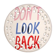 Don t Look Back Big Eye Pink Red Blue Sexy Ornament (round Filigree) by Mariart