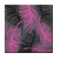 Feathers Quill Pink Grey Tile Coasters by Mariart