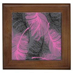 Feathers Quill Pink Grey Framed Tiles by Mariart