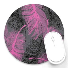 Feathers Quill Pink Grey Round Mousepads by Mariart