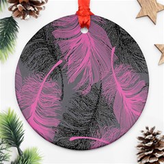 Feathers Quill Pink Grey Ornament (round) by Mariart