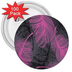 Feathers Quill Pink Grey 3  Buttons (100 Pack)  by Mariart