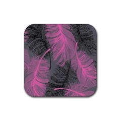 Feathers Quill Pink Grey Rubber Coaster (square)  by Mariart