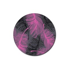 Feathers Quill Pink Grey Rubber Coaster (round)  by Mariart