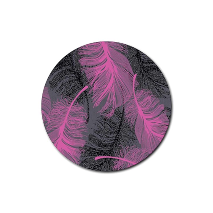 Feathers Quill Pink Grey Rubber Coaster (Round) 