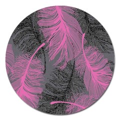 Feathers Quill Pink Grey Magnet 5  (round) by Mariart