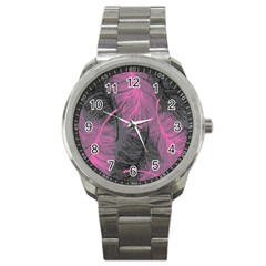 Feathers Quill Pink Grey Sport Metal Watch by Mariart