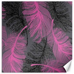 Feathers Quill Pink Grey Canvas 12  X 12   by Mariart