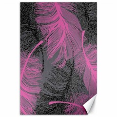 Feathers Quill Pink Grey Canvas 12  X 18   by Mariart