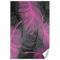 Feathers Quill Pink Grey Canvas 20  X 30   by Mariart