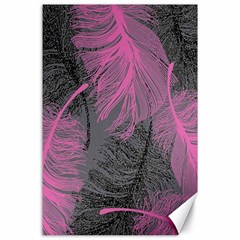 Feathers Quill Pink Grey Canvas 24  X 36  by Mariart