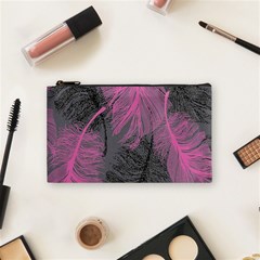 Feathers Quill Pink Grey Cosmetic Bag (small)  by Mariart