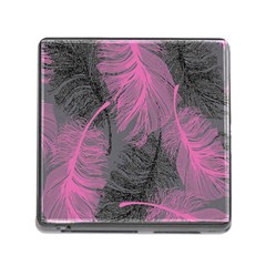 Feathers Quill Pink Grey Memory Card Reader (square) by Mariart