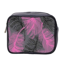 Feathers Quill Pink Grey Mini Toiletries Bag 2-side by Mariart