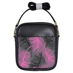 Feathers Quill Pink Grey Girls Sling Bags by Mariart