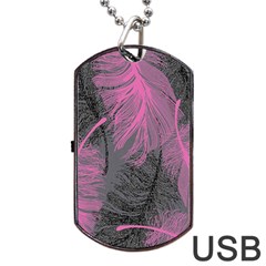 Feathers Quill Pink Grey Dog Tag Usb Flash (one Side) by Mariart