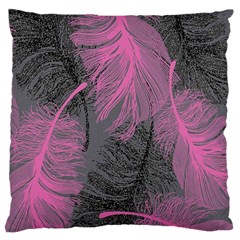 Feathers Quill Pink Grey Large Cushion Case (one Side) by Mariart