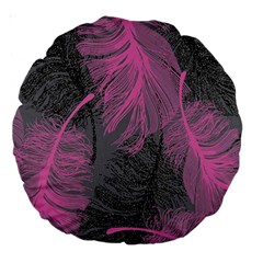 Feathers Quill Pink Grey Large 18  Premium Round Cushions by Mariart