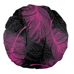 Feathers Quill Pink Grey Large 18  Premium Round Cushions Back