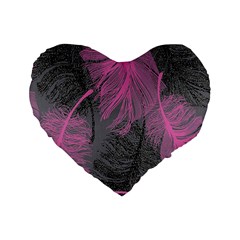 Feathers Quill Pink Grey Standard 16  Premium Heart Shape Cushions by Mariart