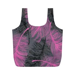 Feathers Quill Pink Grey Full Print Recycle Bags (m) 