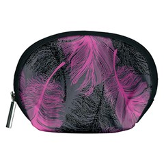 Feathers Quill Pink Grey Accessory Pouches (medium)  by Mariart