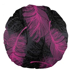 Feathers Quill Pink Grey Large 18  Premium Flano Round Cushions by Mariart