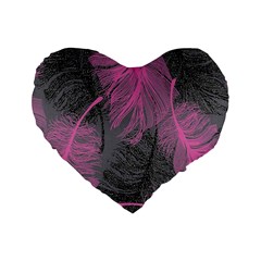 Feathers Quill Pink Grey Standard 16  Premium Flano Heart Shape Cushions by Mariart