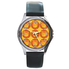 Cute Lion Face Orange Yellow Animals Round Metal Watch