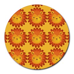 Cute Lion Face Orange Yellow Animals Round Mousepads by Mariart