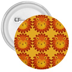 Cute Lion Face Orange Yellow Animals 3  Buttons