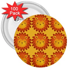 Cute Lion Face Orange Yellow Animals 3  Buttons (100 Pack)  by Mariart