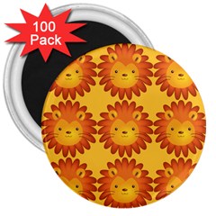 Cute Lion Face Orange Yellow Animals 3  Magnets (100 Pack) by Mariart